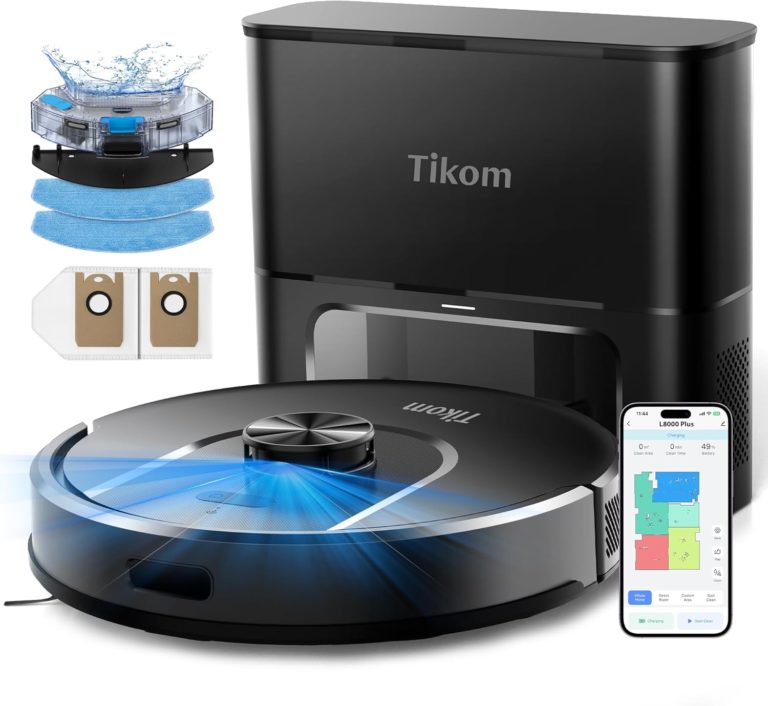 Tikom Robot Vacuum and Mop, 6000Pa Robotic Vacuum Cleaner with Self-Emptying Base
