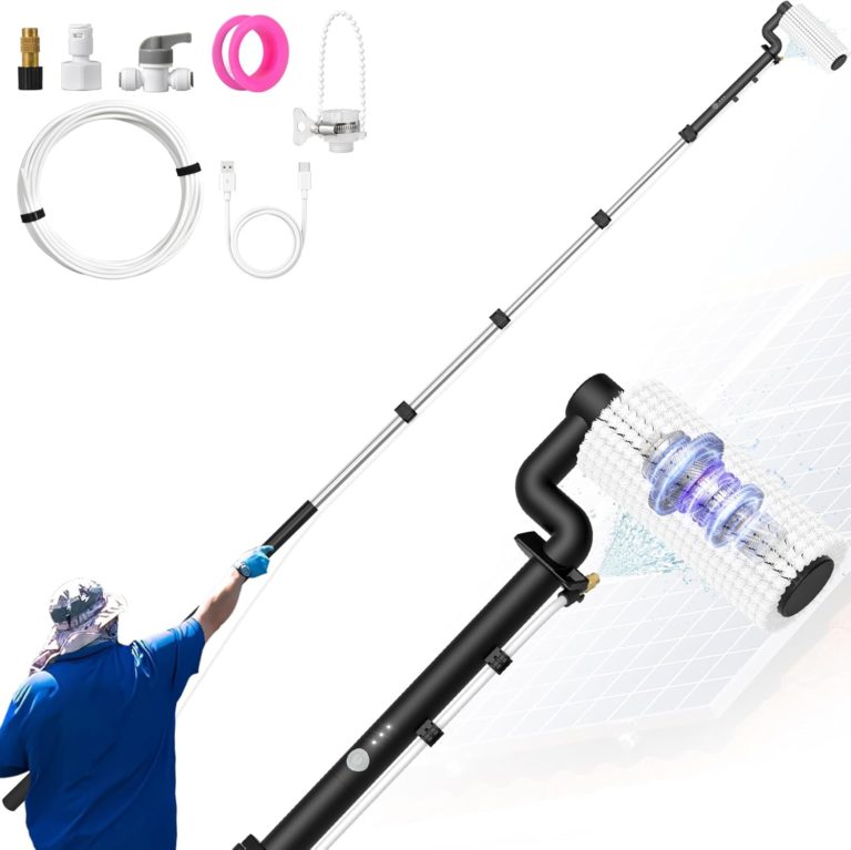 Solar Panel Cleaning Brush and Pole, 20FT Electric Cleaning Roller Brush with Telescopic Water Fed Pole